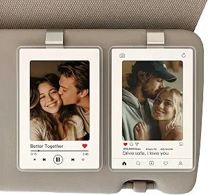 2 Pack Drive Safe Gift for Boyfriend Girlfriend, Car Visor Photo Holder with 5 Interchangeable Photo Mat, Drive Safe I L