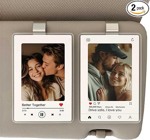 2 Pack Drive Safe Gift for Boyfriend Girlfriend, Car Visor Photo Holder with 5 Interchangeable Photo Mat, Drive Safe I L