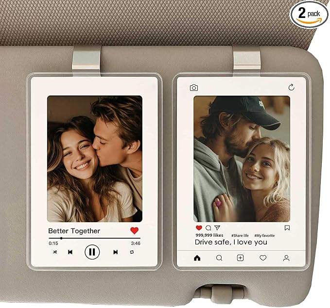 2 Pack Drive Safe Gift for Boyfriend Girlfriend, Car Visor Photo Holder with 5 Interchangeable Photo Mat, Drive Safe I L