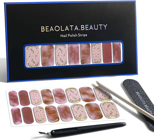 Nail Polish Strips, 32PCS Salon Quality Wraps, Long Lasting Gel Nail Stickers for Women Easy Apply& Remove (Red Agate)