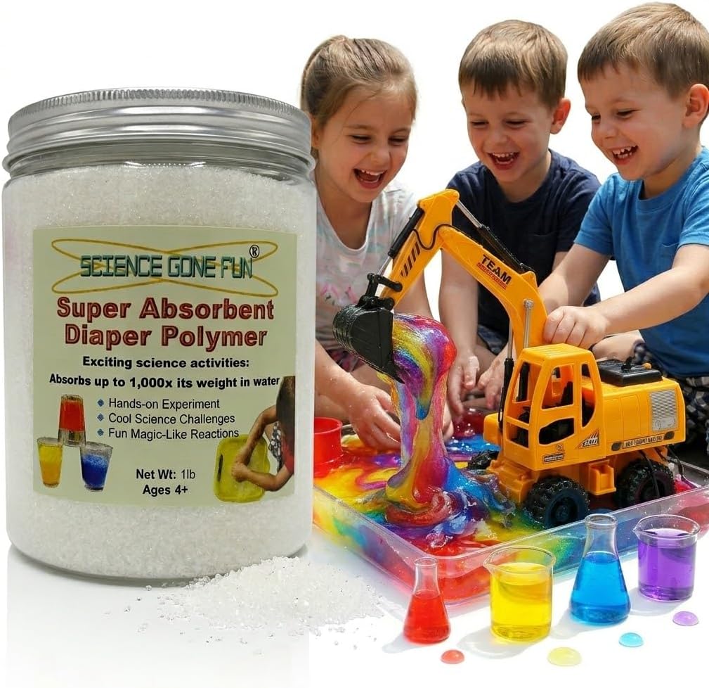 Super Absorbent Diaper Polymer – 1 lb Water Absorbing Powder for Kids Science Experiments, Magic Tricks, STEM Learning Activities, Instant Gel Science Project Supplies