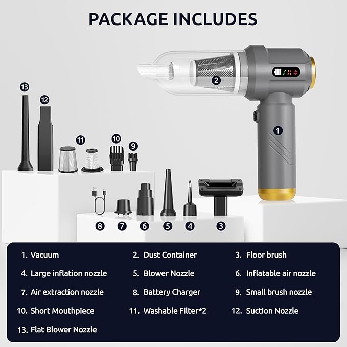 Handheld Vacuum Cordless Vacuum Cleaner with 9 Extensions, 18000Pa Brushless Suction & Air Blower (2-in-1), 7800mAH Battery, Steel+HEPA Filter, Car Vacuum, Dust Buster for Interior, Home & Pet Hair