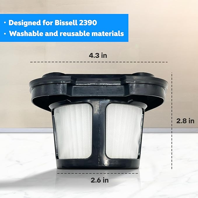 Replacement Filters for Bissell Pet Hair Eraser Handheld Vacuum – Fits Bissell 2390 & 2390A, Cordless Pet Eraser – Foam & Mesh Filters with Cleaning Brush