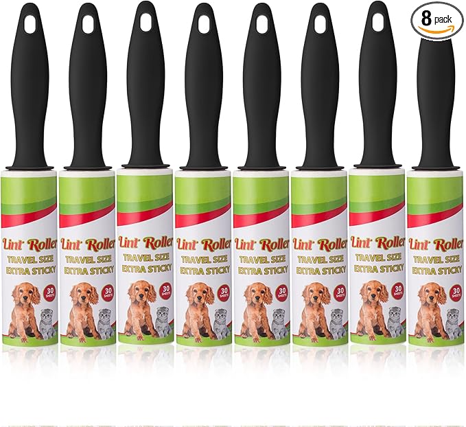 Hushee 8 Pcs Mini Lint Roller for Travel Small Lint Removers Bulk for Pet Hair and Clothes Small Size Removers Portable Sticky Removing Tool for Cleaning Furniture Dog Car Seat