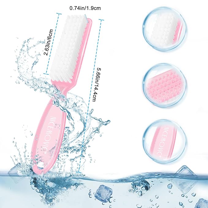 NICEMOVIC 10 Pcs Nail Brush for Cleaning Fingernails, Handle Grip Nail Scrubber Brush, Hand Fingernail Cleaner Brush Manicure Tools Scrub Cleaning Brushes, Use for Toe and Nail Cleaning (Clear-Pink)