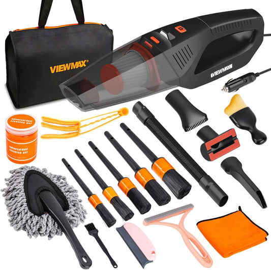 Car Cleaning Kit 19Pcs, Car Interior Detailing Kit with 12000PA High Power Handheld 12V Corded Vacuum, Detailing Brush Set, Cleaning Gel
