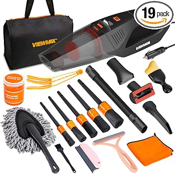Car Cleaning Kit 19Pcs, Car Interior Detailing Kit with 12000PA High Power Handheld 12V Corded Vacuum, Detailing Brush S