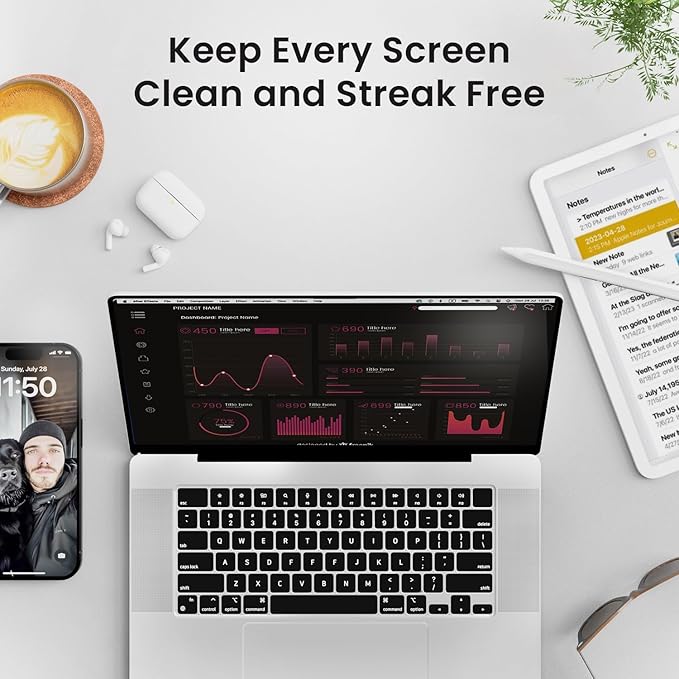Electronic Wipes Streak-Free Screen Cleaner, TV Screen Cleaner for Smart TV, Screen Wipes Computer Cleaner, TV Cleaner for Electronics: Laptop, Car Phone, iPad | Microfiber Cloth Included [160 Wipes]