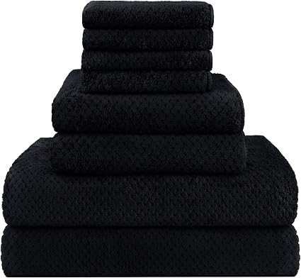 HOMEXCEL 8PK Bath Towel Set, Soft Absorbent, 2 Bath, 2 Hand, 4 Wash, Black