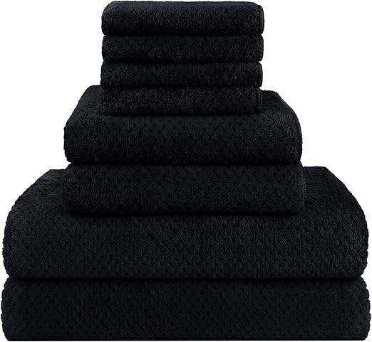 HOMEXCEL 8PK Bath Towel Set, Soft Absorbent, 2 Bath, 2 Hand, 4 Wash, Black