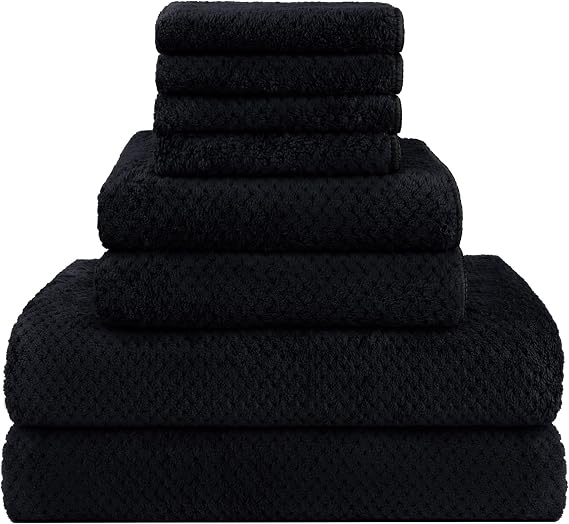HOMEXCEL 8PK Bath Towel Set, Soft Absorbent, 2 Bath, 2 Hand, 4 Wash, Black