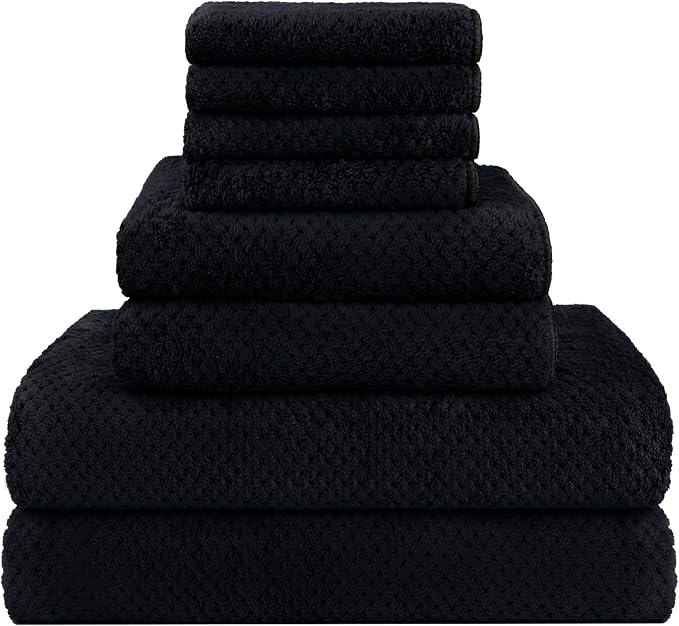 HOMEXCEL 8PK Bath Towel Set, Soft Absorbent, 2 Bath, 2 Hand, 4 Wash, Black