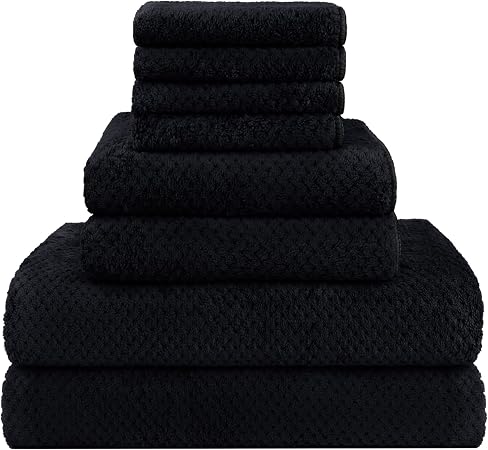 HOMEXCEL 8PK Bath Towel Set, Soft Absorbent, 2 Bath, 2 Hand, 4 Wash, Black