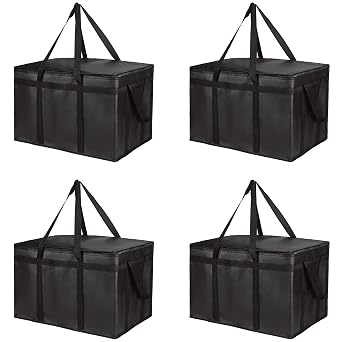 Bodaon 4-Pack Insulated Food Delivery Bag, XXX-Large Meal Grocery Tote Insulation Bag for Hot and cold Food, Commercial,