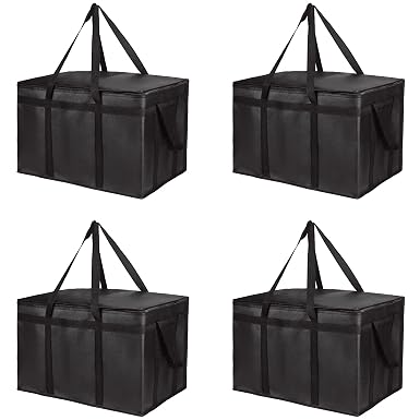 Bodaon 4-Pack Insulated Food Delivery Bag, XXX-Large Meal Grocery Tote Insulation Bag for Hot and cold Food, Commercial,