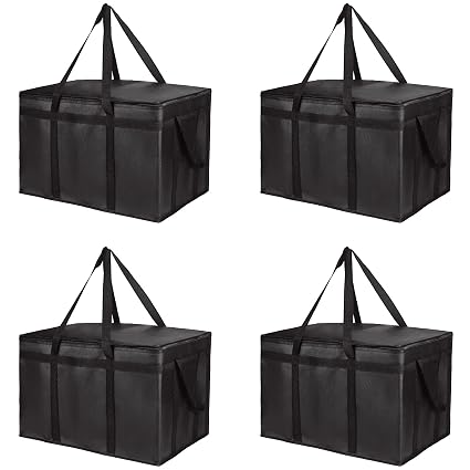 Bodaon 4-Pack Insulated Food Delivery Bag, XXX-Large Meal Grocery Tote Insulation Bag for Hot and cold Food, Commercial,