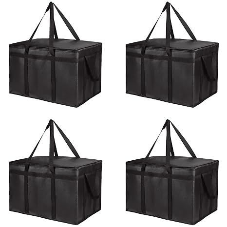 Bodaon 4-Pack Insulated Food Delivery Bag, XXX-Large Meal Grocery Tote Insulation Bag for Hot and cold Food, Commercial,