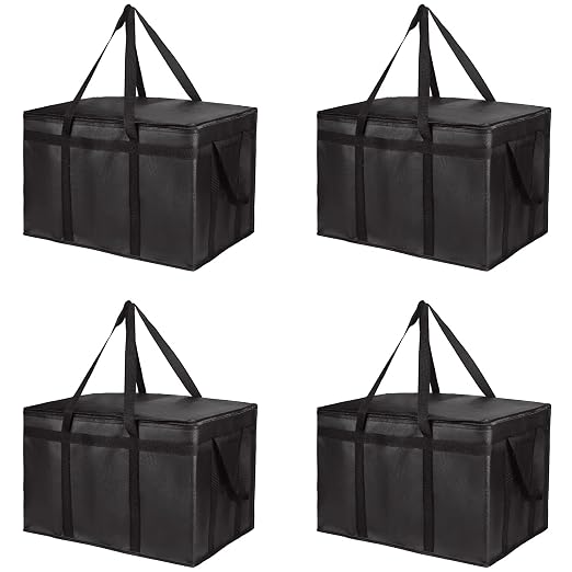 Bodaon 4-Pack Insulated Food Delivery Bag, XXX-Large Meal Grocery Tote Insulation Bag for Hot and cold Food, Commercial,