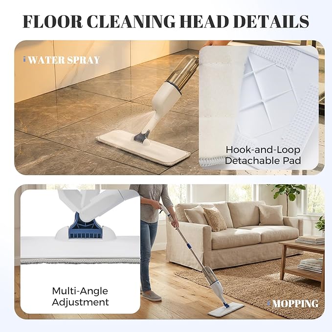 All-in-One Spray Window Squeegee and Floor Mop, 50" Long Handle Spray Squeegee for Window Cleaning, Professional Squeegee with Sprayer for Glass and Window Cleaning