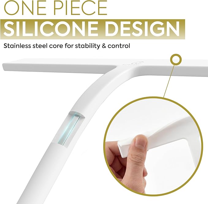 GÜTEWERK Shower Squeegee for Glass Doors – Bathroom Squeegee for Shower Glass & Tile Walls, Streak-Free & No-Squeak Silicone Blade, Stainless Steel Core, Hang Hook + Suction Cup, White, 10 Inch