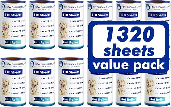 Lint Rollers for Pet Hair Extra Sticky, 1320 Sheets (12 Refills Mega Value Set), Portable Pet Lint Remover for Clothes, 