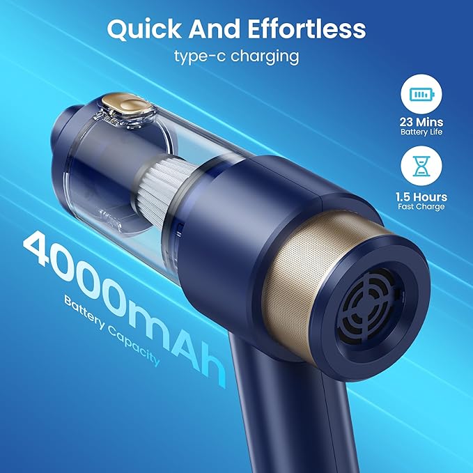 Car Vacuum Handheld Vacuum Cleaner, 15000PA Suction, Mini Vacuums with Air Duster and Blower, Portable Hand Held Vacuum for Car, House, Crumbs, Hair (Blue)