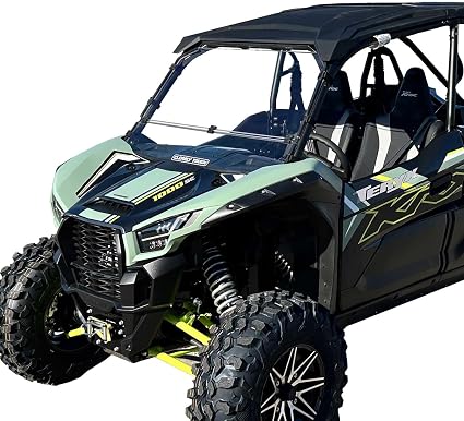 Kawasaki KRX 1000 Full Folding Windshield by Clearly Tough | SCRATCH RESISTANT | Full, Half or Off in minutes! | Premium
