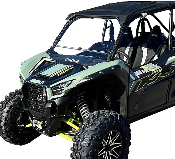 Kawasaki KRX 1000 Full Folding Windshield by Clearly Tough | SCRATCH RESISTANT | Full, Half or Off in minutes! | Premium