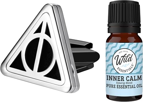 Wild Essentials Potter Hallows Car Vent Diffuser Kit – 316L Stainless Steel Locket, Rubber-Coated 4-Way Clip, 8 Color Pa