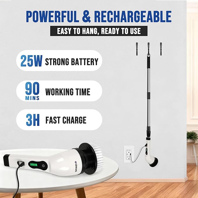 Electric Spin Scrubber Cordless Electric Cleaning Brush with LCD Power Display 9 Replaceable Heads Dual Speed IPX7 Waterproof Electric Scrubber for Cleaning Bathroom Tiles Floor Kitchen & Car