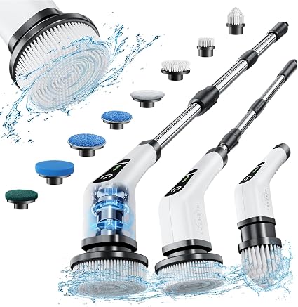 Electric Spin Scrubber, Bathroom Shower Cleaning Brush with Long Handle
