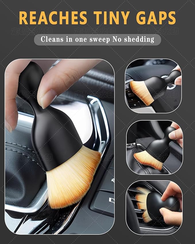 3PCS Car Interior Detailing Kit - 2 Curved Soft Bristle Brushes & 1 Dual-Head Duster | Scratch-Free Dusting for Dashboard, Vents - Fits All Vehicles (Sedans, SUVs, Trucks, ATVs)