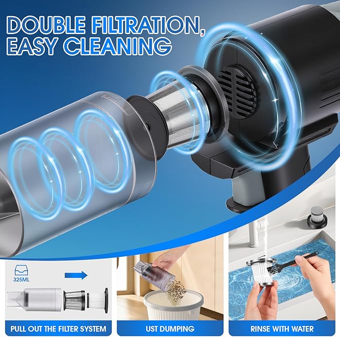 26pcs Car Cleaning Kit, Gray Interior Detailing Kit with High Power Vacuum Portable Cordless, Handheld Vacuum Cleaner for Home, Car, Pet Hair, Keyboard, Complete Auto Accessories for Gift