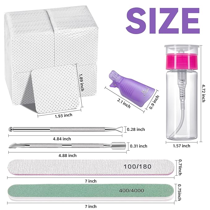 TsMADDTs Nail Polish Gel Remover Tools Kit with Lint Free Wipes, Nail Clips, 100ml Nail Polish Remover Bottle, Cuticle Pusher/Peeler, File, Buffer Block