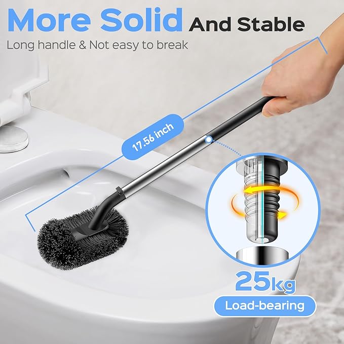 HAMITOR Toilet Plunger and Brush Set: 2 Pack 2 in 1 Stainless Steel Rustproof Combo with Curved Bristles - Heavy Duty Toilet Unclogging for Family Bathroom - Compact Apartment Cleaning Accessories
