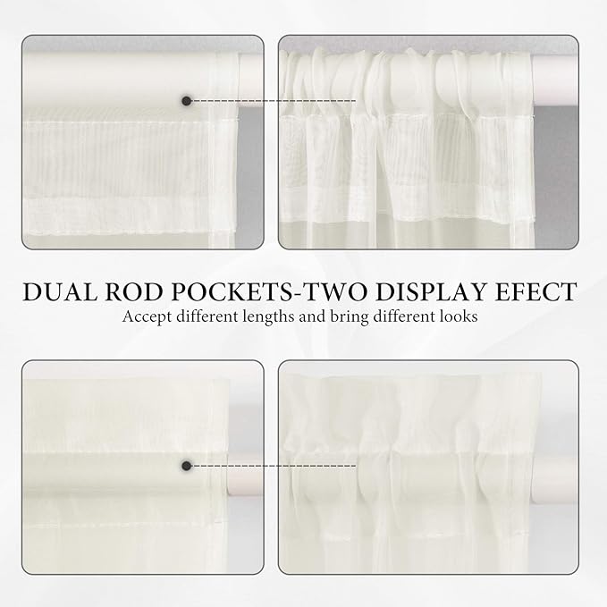 MIULEE 2 Panels Sidelight Curtains for French Door Sheer Panels Light Filtering Window Treatment for Narrow Door 40 x 72 Inches with Tieback - 2 Panels, Ivory