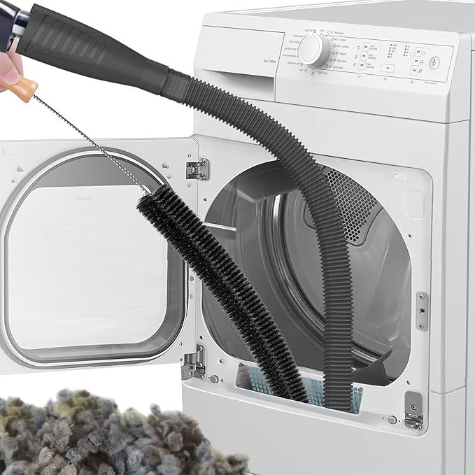 Sealegend 2 Pieces Dryer Vent Cleaner Kit and Flexible Dryer Lint Brush Vacuum Hose Attachment Power Lint Remover Refrigerator Coil Brush, Black