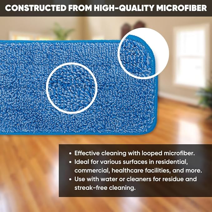 Microfiber Wholesale 24 inch Microfiber Mop Pads - Machine Washable, Reusable, Refills & Replacement Wet Mop Heads Compatible with Any Microfiber Flat Mop System (18 Pack)
