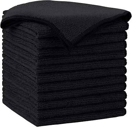 AIDEA Black Microfiber Cleaning Cloth-12PK, Absorbent Cleaning Rags 12"x12"