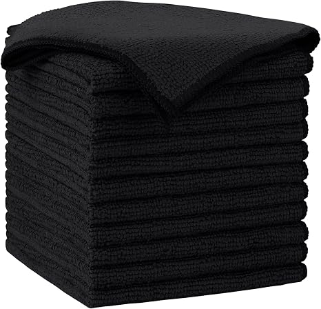 AIDEA Black Microfiber Cleaning Cloth-12PK, Absorbent Cleaning Rags 12"x12"