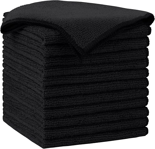 AIDEA Black Microfiber Cleaning Cloth-12PK, Absorbent Cleaning Rags 12"x12"