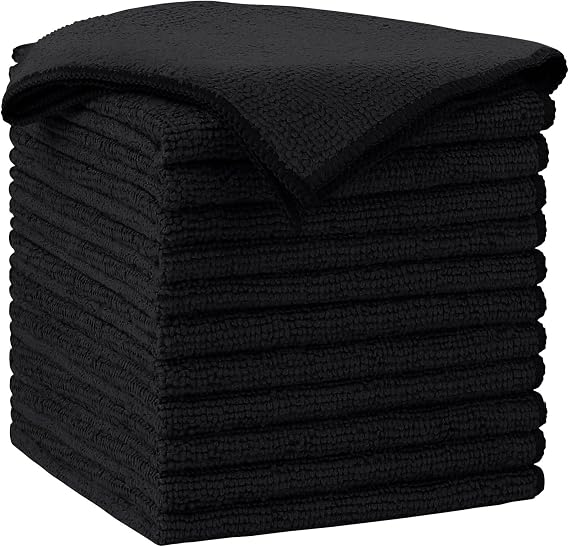 AIDEA Black Microfiber Cleaning Cloth-12PK, Absorbent Cleaning Rags 12"x12"