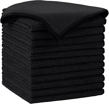 AIDEA Black Microfiber Cleaning Cloth-12PK, Absorbent Cleaning Rags 12"x12"