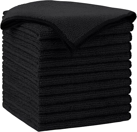 AIDEA Black Microfiber Cleaning Cloth-12PK, Absorbent Cleaning Rags 12"x12"