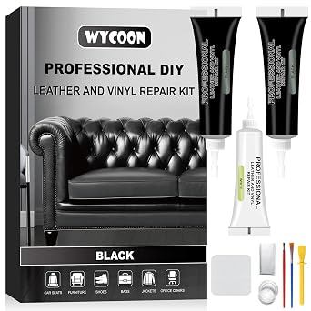 Black Leather & Vinyl Repair Kit for Furniture, Car Seats, Couch, Purse - Fix Scratches, Tears, Fading on Genuine, Faux,