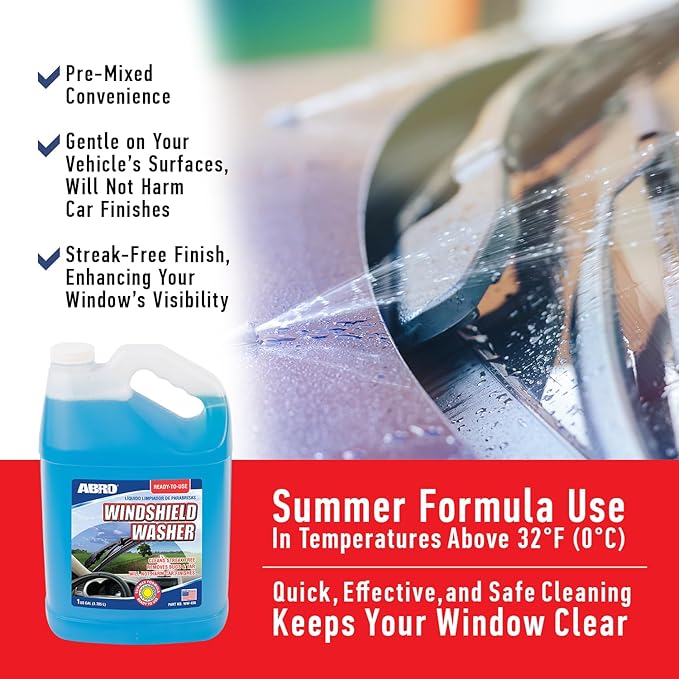 ABRO Car Windshield Cleaner Ready to Use Formula - 1 Gallon, Pre-Mixed, Delivers Streak-Free Cleanliness, Removes Bugs & Tar