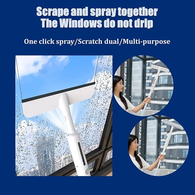 Squeegee for Window Cleaning with Spray,Window Washing Kit with Extension Pole,Double Sided and Long Handle Window Cleaner Tool for Car and Home with - 14 Inches - 3pcs Rags