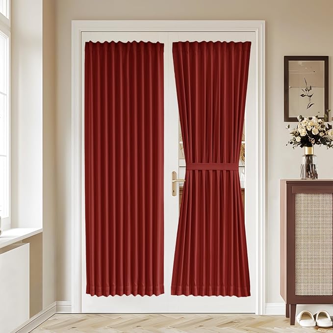 Vatge Red French Door Blackout Curtains - Holiday Decor Door Curtains for Christmas/Festivals, 1 Panel, W36 x L72, Red