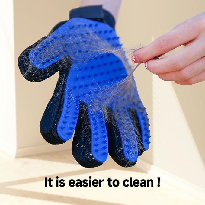 NVNAN Pet Hair Removal Glove for Dogs & Cats, 2-in-1 Deshedding Brush & Massage Mitt - Grooming Gloves for Shedding Control, Bathing and Washing, Safe for Short/Long Hair Pets 2-Pack (Blue)