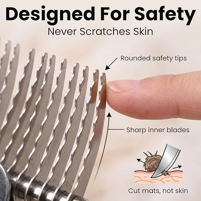Dog Dematting Brush & Rake, Detangler Brush for Dogs, Comb Tool for Grooming, Best for Doodles, Poodles, Goldendoodles, Cats & Other Pets, Matted Fur Removal On Undercoat [We Love Doodles]